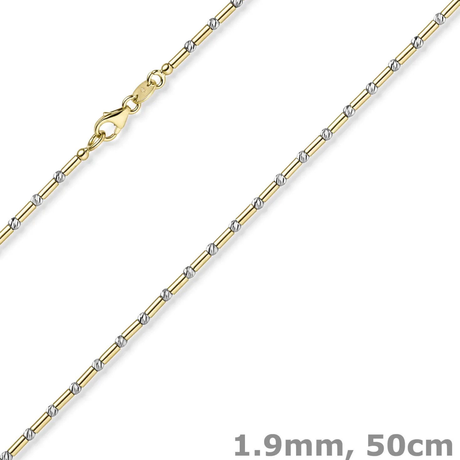 1,9mm Kette Collier Stäbchen-Kugel diamantiert 585 Gold gelb/weiß bicolor 50cm