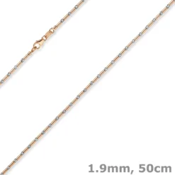 1,9mm Kette Collier Stäbchen-Kugel diamantiert 585 Gold weiß/rot bicolor 50cm