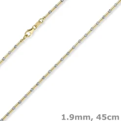 1,9mm Kette Collier Stäbchen-Kugel diamantiert 585 Gold gelb/weiß bicolor 45cm