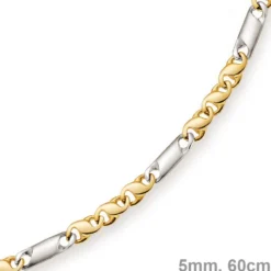 5mm Kette Collier Tigeraugekette, 585 Gold Weißgold & Gelbgold, 60cm
