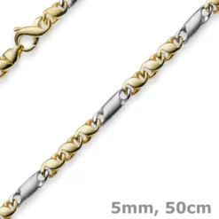 5mm Kette Collier Tigeraugekette, 585 Gold Weißgold & Gelbgold, 50cm