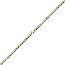 5mm Kette Collier Tigeraugekette, 585 Gold Weißgold & Gelbgold, 50cm