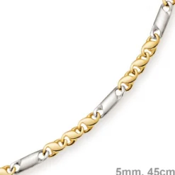 5mm Kette Collier Tigeraugekette, 585 Gold Weißgold & Gelbgold, 45cm