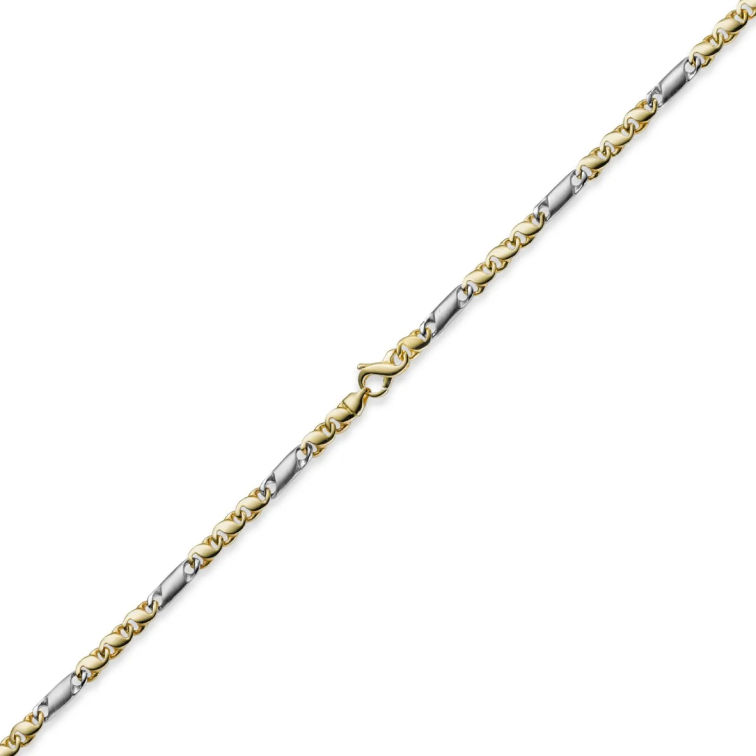 5mm Kette Collier Tigeraugekette, 585 Gold Weißgold & Gelbgold, 45cm