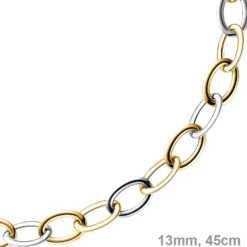 13mm Kette Collier Weitanker aus 585 Gold Weißgold & Gelbgold, 45cm