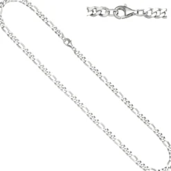 5,3mm Kette Figarokette aus 925 Silber rhodiniert diamantiert Halsschmuck, 60cm