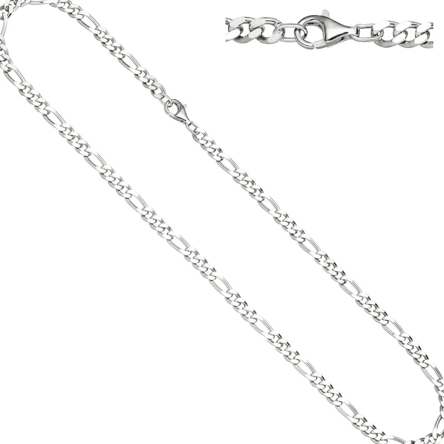5,3mm Kette Figarokette aus 925 Silber rhodiniert diamantiert Halsschmuck, 60cm