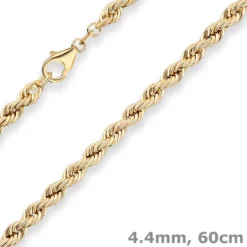 4,4mm Kordelkette Goldkette Collier Halskette aus 585 Gold Gelbgold 60cm