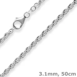 3,1mm Kordelkette massiv Kette Collier Halskette aus 925 Silber rhodiniert 50cm