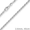 2,6mm Kordelkette massiv Kette Collier Halskette aus 925 Silber rhodiniert 45cm