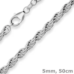 5mm Kordelkette massiv Kette Collier Halskette aus 925 Silber rhodiniert 50cm