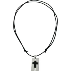 1mm Kordelkette mit schwarzem Kreuz aus Edelstahl Halsschmuck für Herren 70-90cm