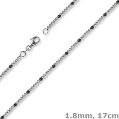 1,8mm Kugel-Armband Armkette aus 585 Gold Weißgold teil-schwarz-rhodiniert 17cm