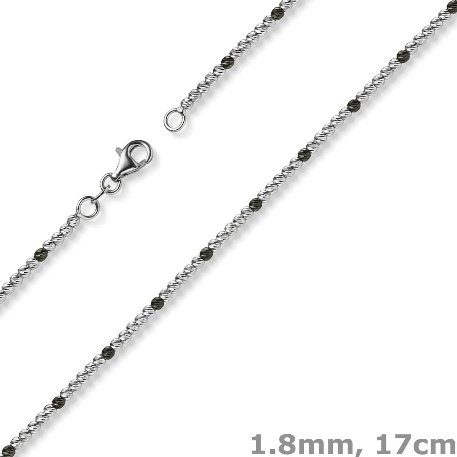 1,8mm Kugel-Armband Armkette aus 585 Gold Weißgold teil-schwarz-rhodiniert 17cm