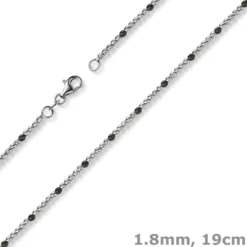1,8mm Kugel-Armband Armkette aus 750 Gold Weißgold teil-schwarz-rhodiniert 19cm