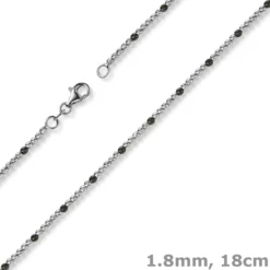 1,8mm Kugel-Armband Armkette aus 585 Gold Weißgold teil-schwarz-rhodiniert 18cm