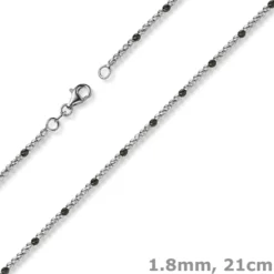 1,8mm Kugel-Armband Armkette aus 750 Gold Weißgold teil-schwarz-rhodiniert 21cm