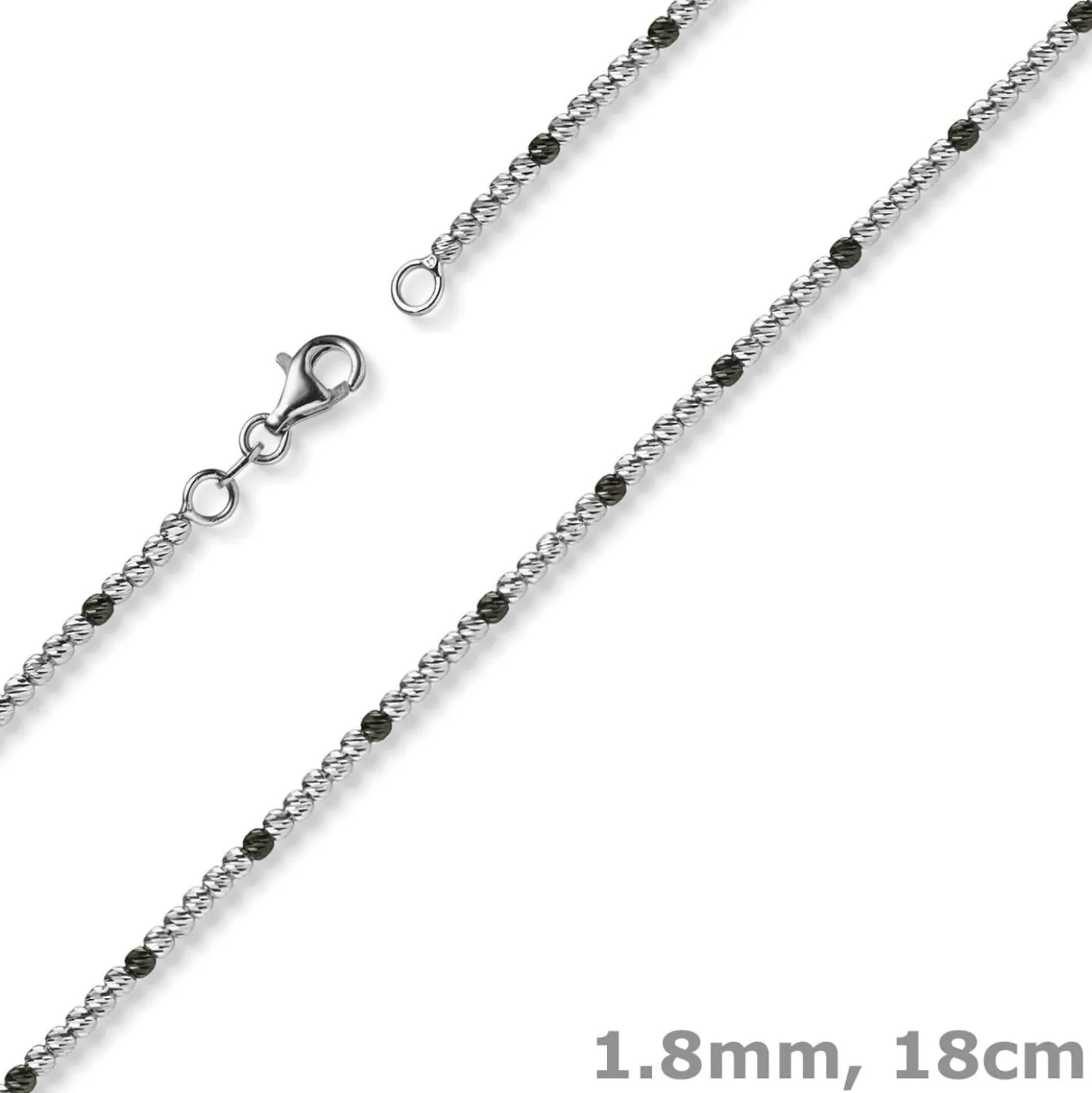 1,8mm Kugel-Armband Armkette aus 750 Gold Weißgold teil-schwarz-rhodiniert 18cm