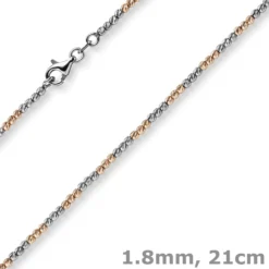 1,8mm Kugel-Armband Armkette 750 Gold Weißgold Rotgold bicolor Armschmuck, 21cm