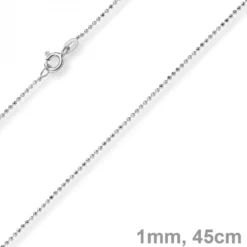 1mm Kugelkette diamantiert Kette Goldkette Halskette aus 750 Gold Weißgold, 45cm