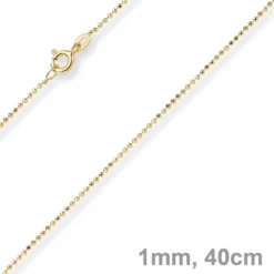 1mm Kugelkette diamantiert Kette Goldkette Halskette aus 750 Gold Gelbgold, 40cm