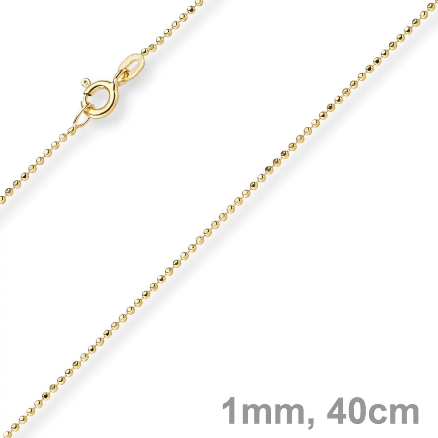 1mm Kugelkette diamantiert Kette Goldkette Halskette aus 585 Gold Gelbgold, 40cm