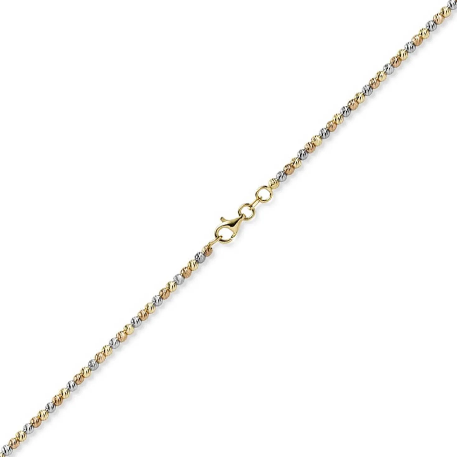 2,2mm Kugelkette Halskette aus 585 Gold gelb/rot/weiß tricolor diamantiert 45cm