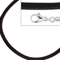 2mm Lederkette Lederband, schwarz, Karabiner 925 Silber, Unisex, 50cm