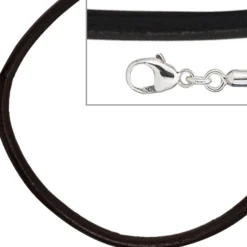 2mm Lederkette Lederband, schwarz, Karabiner 925 Silber, Unisex, 45cm