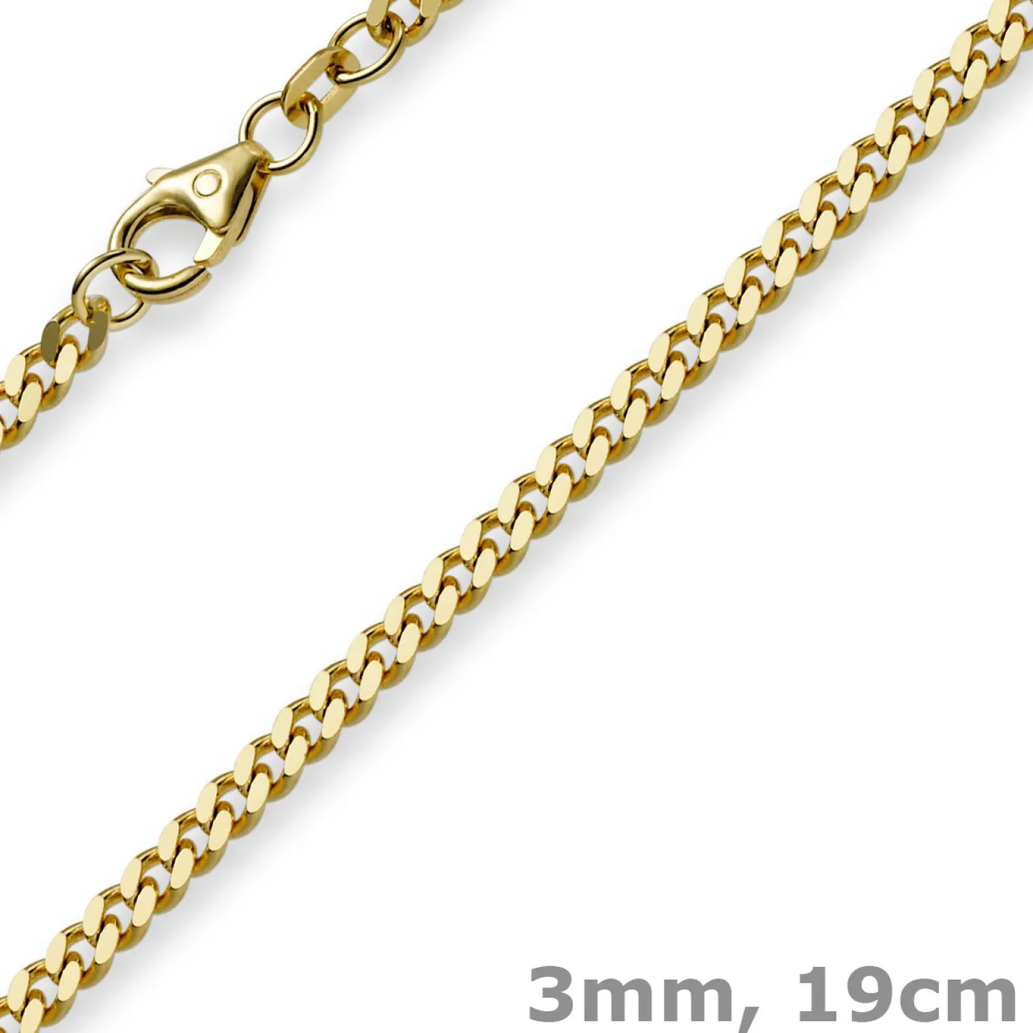 3mm Panzerarmband Armband Armkette, 750 Gold Gelbgold, 19cm, Unisex