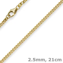 2,5mm Panzerarmband Armband Armkette, 585 Gold Gelbgold, 21cm, Unisex