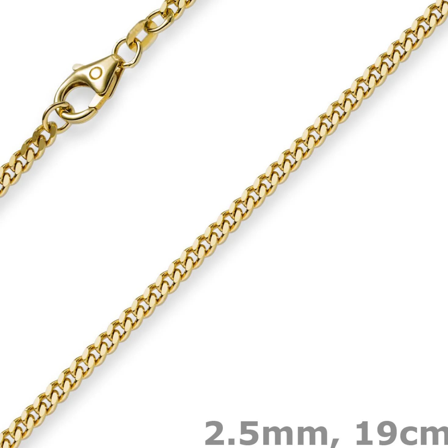 2,5mm Panzerarmband Armband Armkette, 750 Gold Gelbgold, 19cm, Unisex