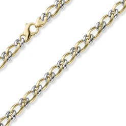 8mm Panzer-Figaro Phantasie Armband Armschmuck aus 585 Gelbgold & Weißgold 21cm