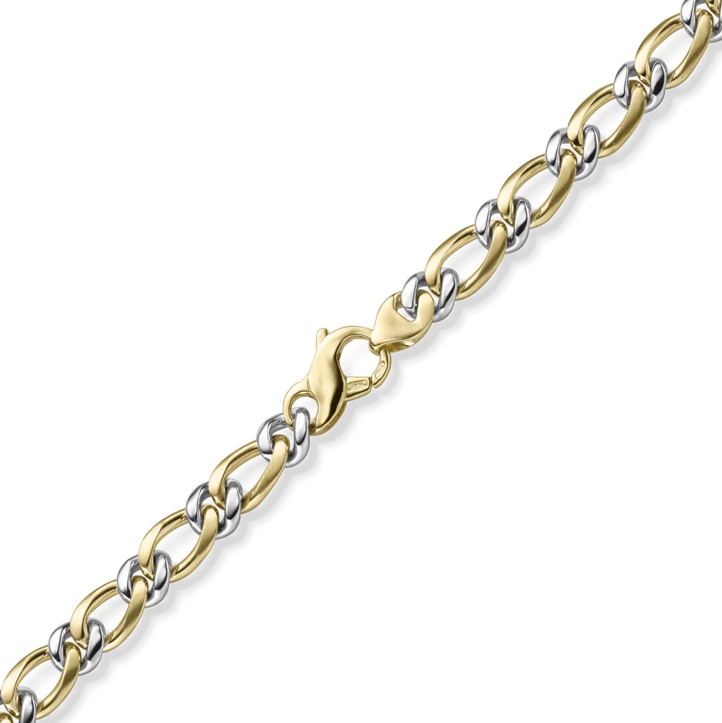 8mm Panzer-Figaro Phantasie Armband Armschmuck aus 585 Gelbgold & Weißgold 21cm