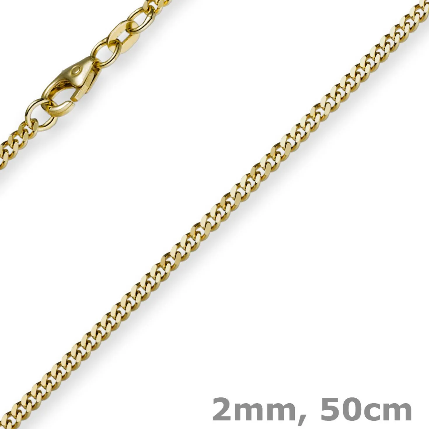 2mm Panzerkette Kette Collier aus 750 Gold Gelbgold, Goldkette, 50cm