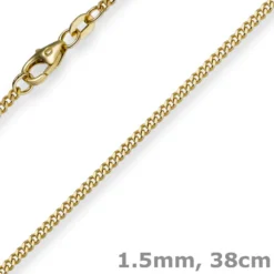 1,5mm Panzerkette Kette Collier aus 585 Gold Gelbgold, Goldkette, 38cm