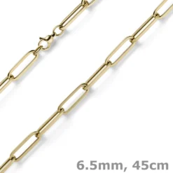 6,5mm Paper Clip Kette Halskette Collier aus 585 Gold Gelbgold 45cm