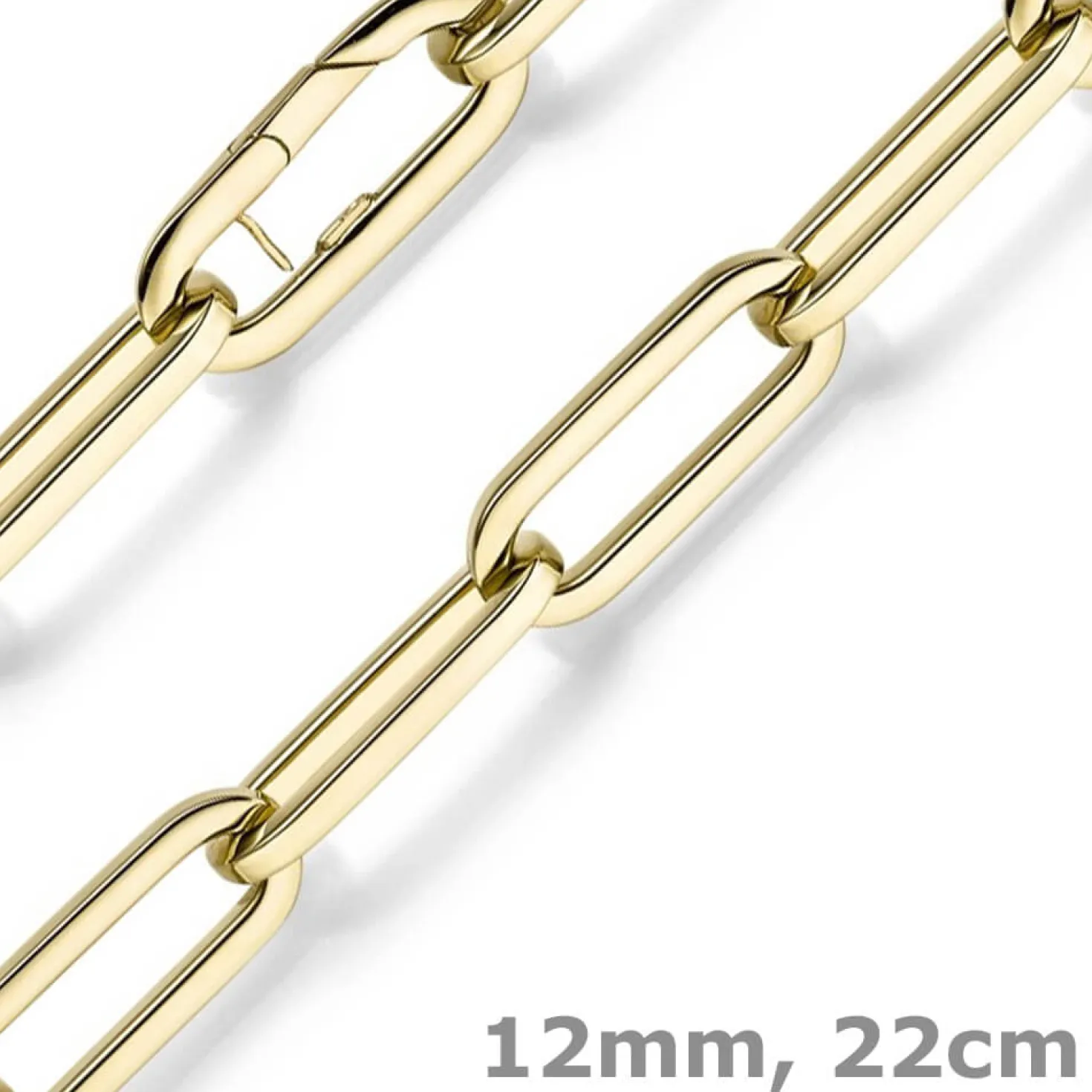 12mm Paper Clip Weit-Anker Armband Armkette aus 585 Gold Gelbgold 22cm