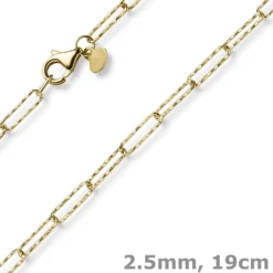 2,5mm Paper Clip Weit-Ankerarmband Armkette 585 Gold Gelbgold strukturiert 19cm