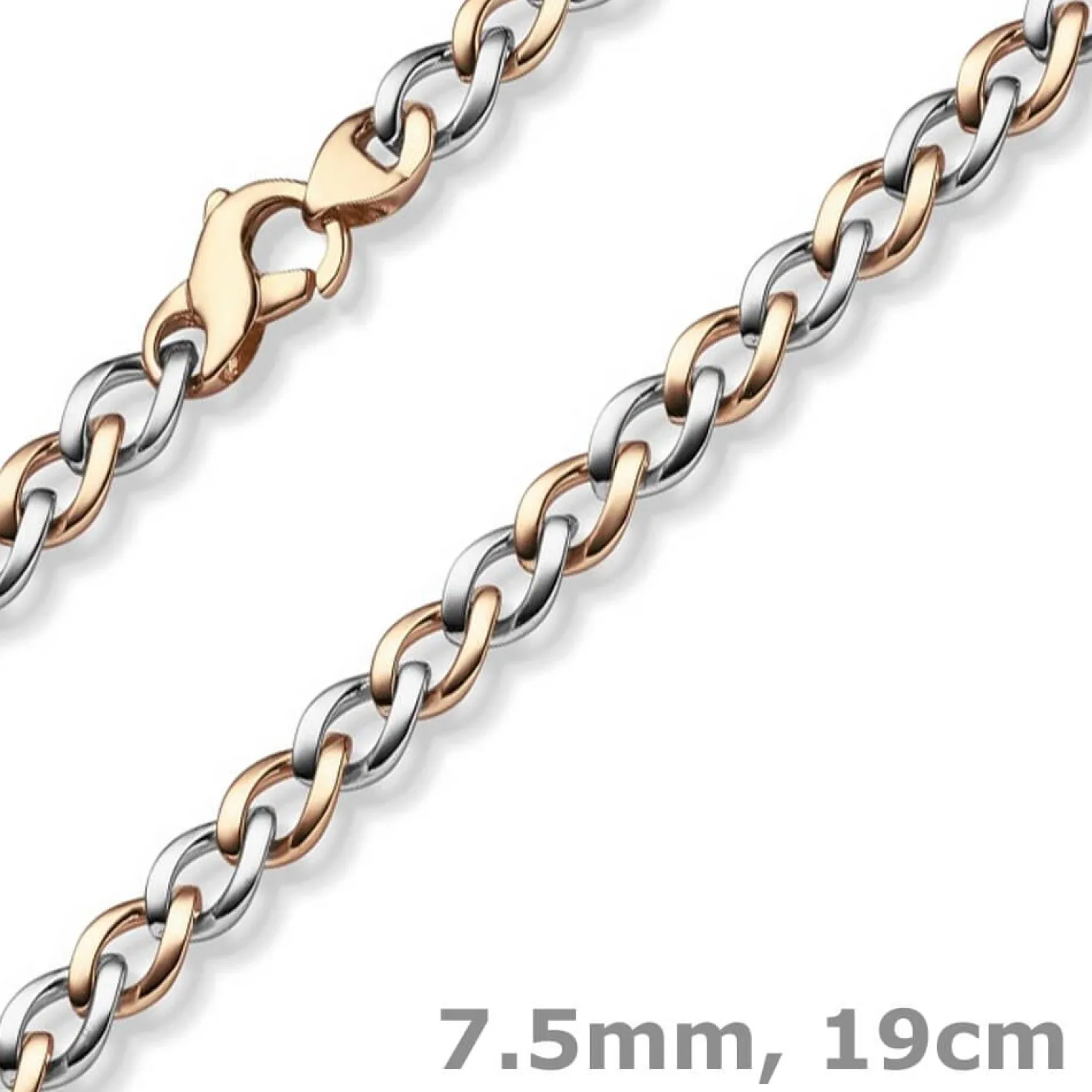 7,5mm Phantasie Armband Armkette aus 585 Gold Weißgold Rotgold bicolor 19cm