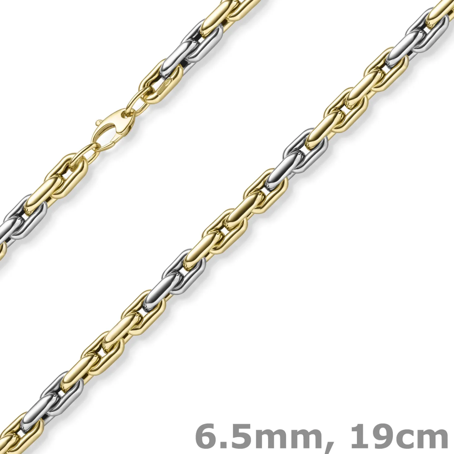 6,5mm Phantasie Armband Armkette Armschmuck aus 585 Gold gelb/weiß bicolor 19cm
