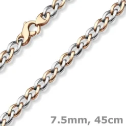 7,5mm Phantasie Halskette Collier aus 585 Gold Weißgold Rotgold bicolor 45cm