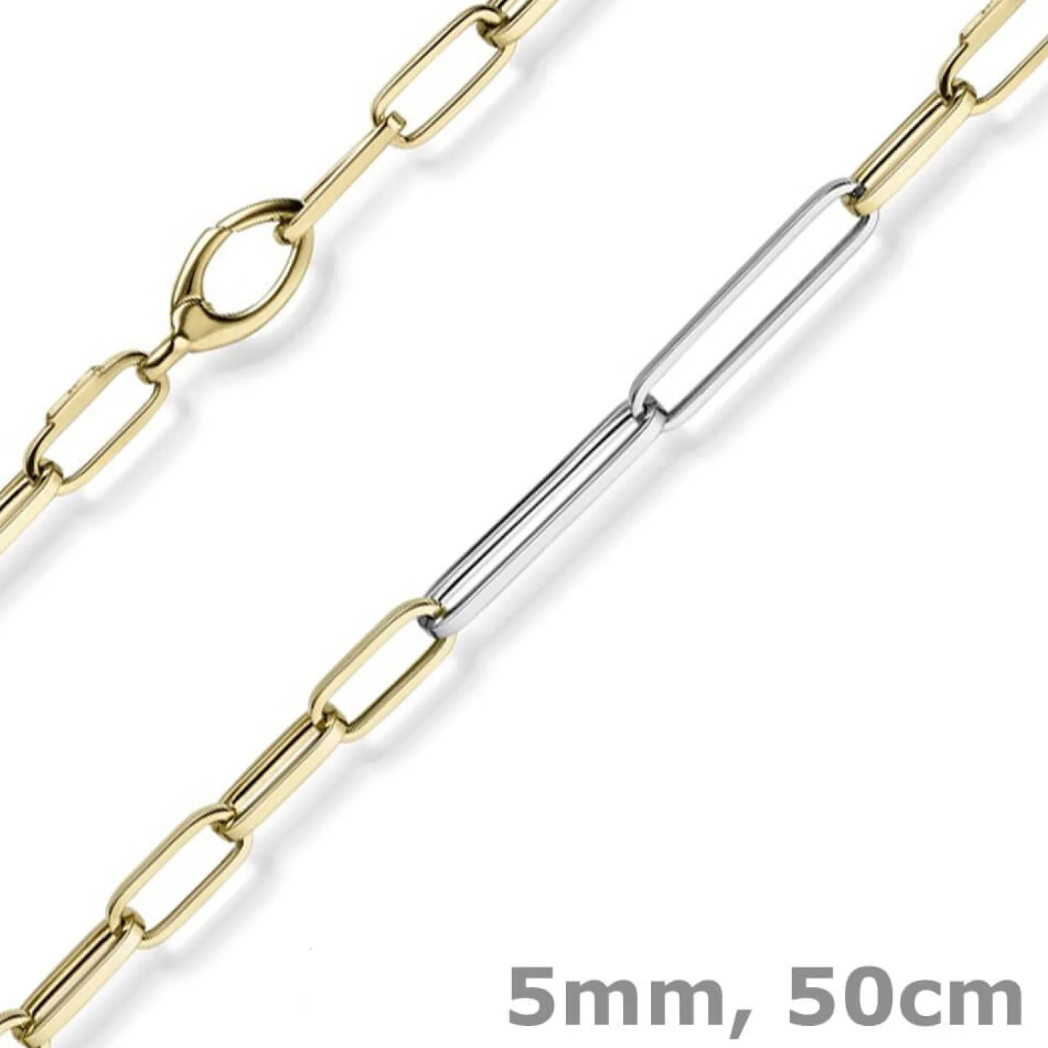 5mm Phantasie Kette Collier aus 585 Gold Gelbgold Weißgold vierkant 50cm