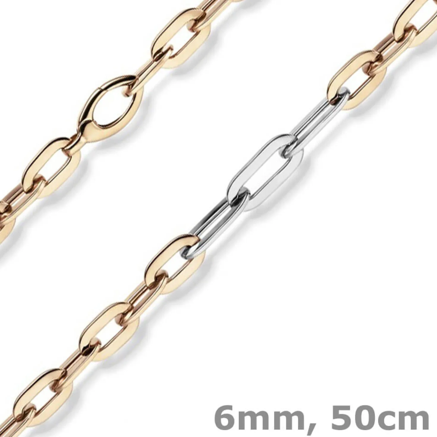 6mm Phantasie Kette Collier aus 585 Gold Weißgold Rotgold oval flach 50cm