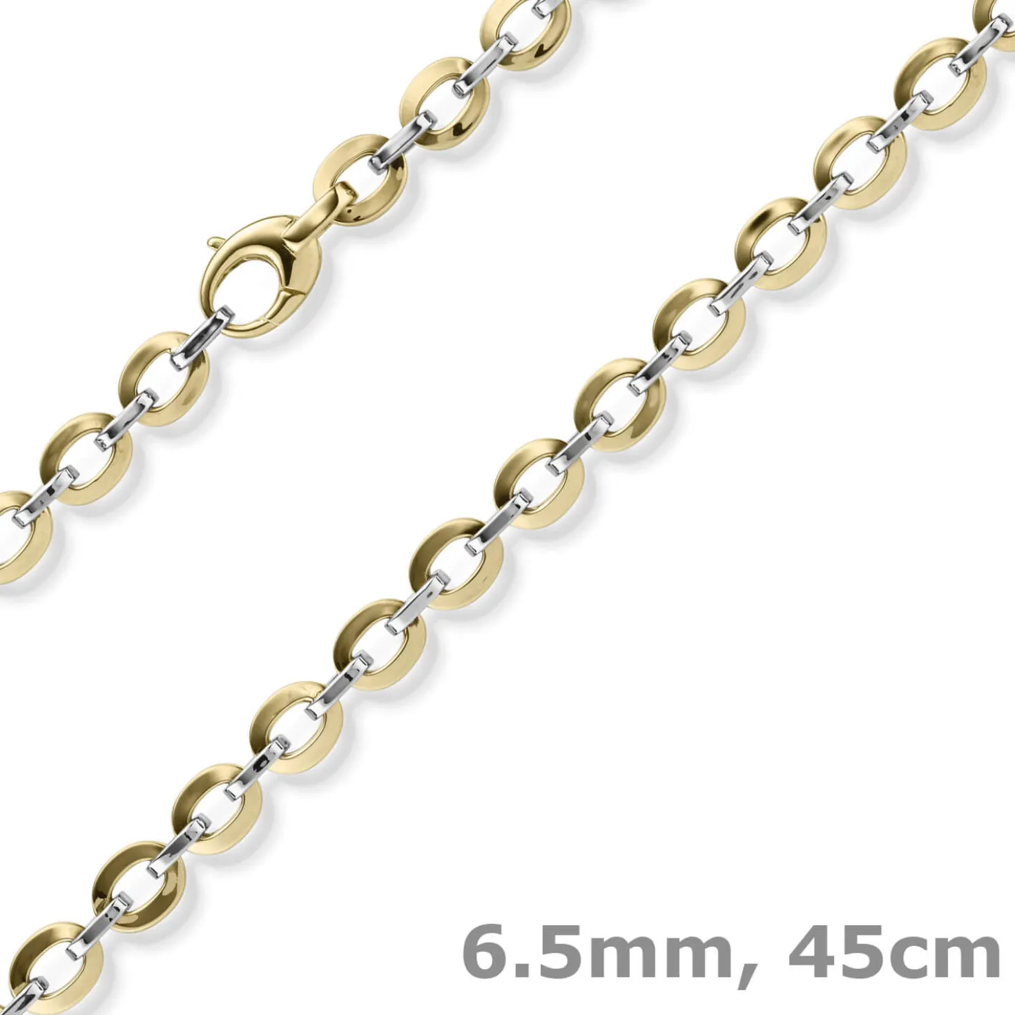 6,5mm Phantasie-Kette Collier 585 Gold Gelbgold Weißgold bicolor 45cm glänzend