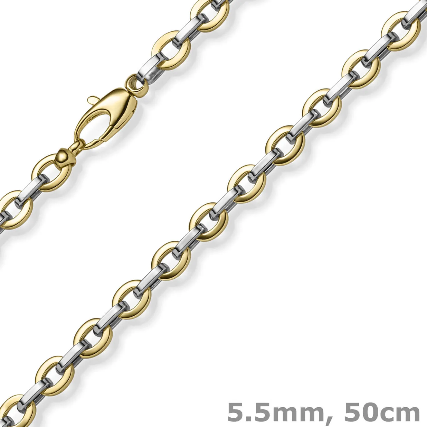 5,5mm Phantasie-Kette Collier Halsschmuck aus 585 Gold Gelbgold & Weißgold 50cm