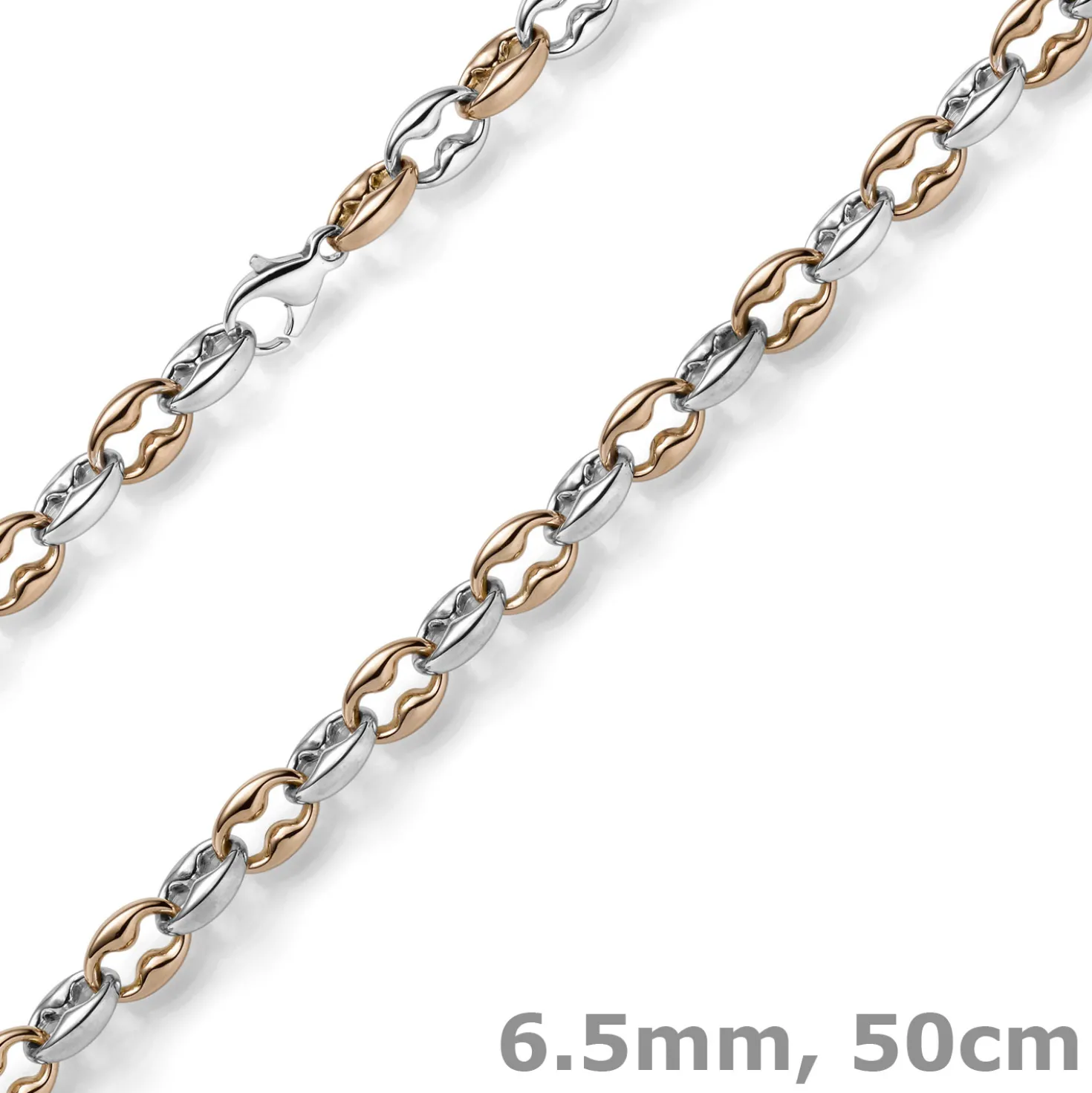 6,5mm Phantasiekette Collier Halskette 585 Gold Weißgold & Rotgold bicolor 50cm