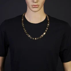 11mm Platte-Steigbügel Kette Collier Halskette aus 585 Gold Gelbgold massiv 70cm