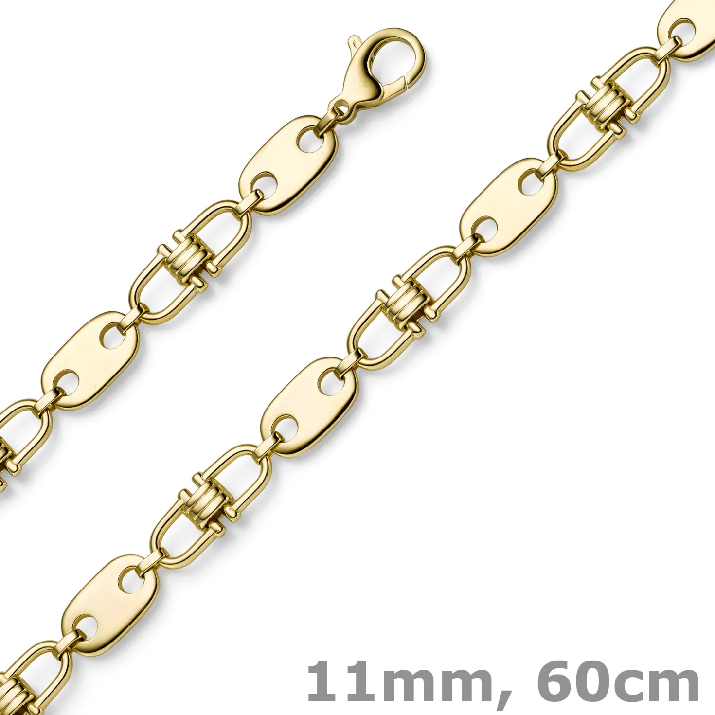 11mm Platte-Steigbügel Kette Collier Halskette aus 585 Gold Gelbgold massiv 60cm