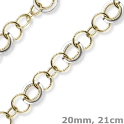 20mm Ringkette Phantasie-Armband Armkette aus 585 Gold Gelbgold Weißgold 21cm